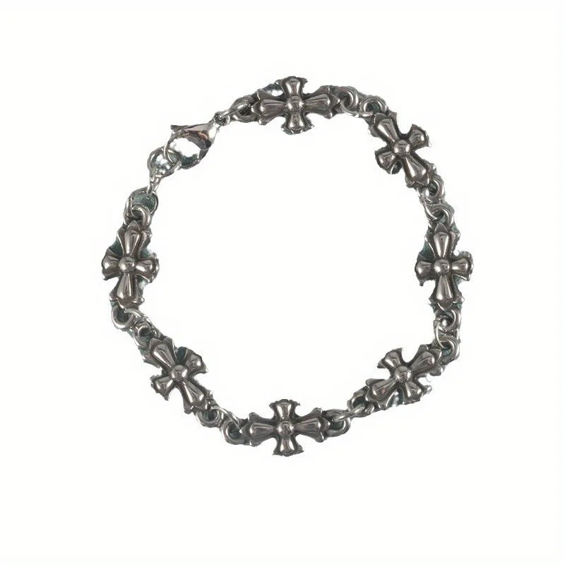1pc Gothic Style Cross Men's Floral Pattern Bracelet Suitable for Daily and Party Wear, Birthday and Holiday Gift Jewelry