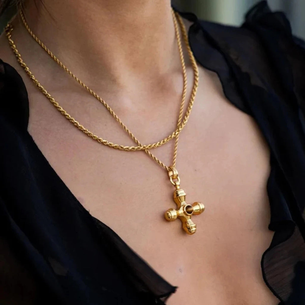 Stainless Steel 18K Gold Plated Trendy Cross NECKLACES AND EARRINGS