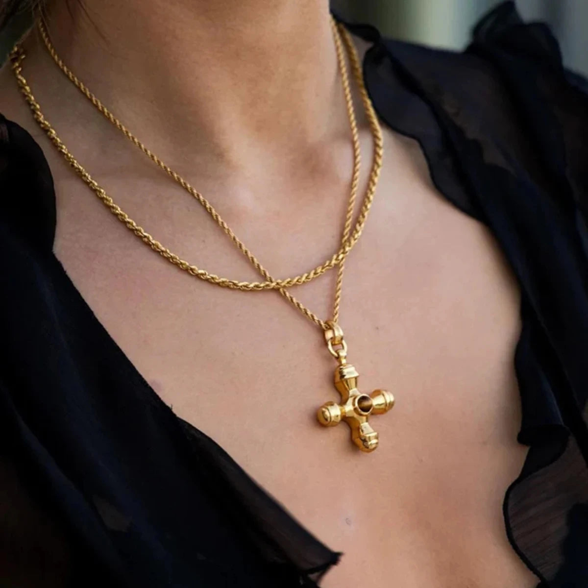 Stainless Steel 18K Gold Plated Trendy Cross NECKLACES AND EARRINGS