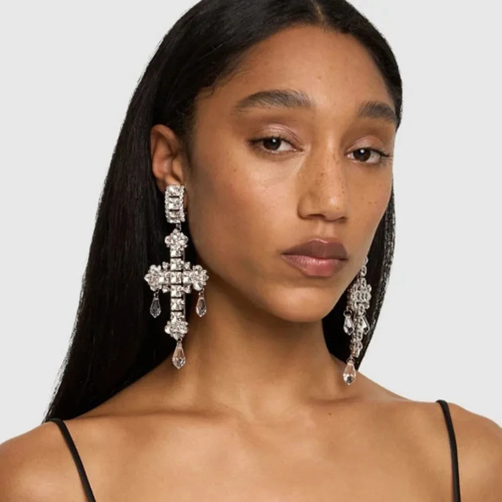 Water Drop Pendant Exaggerated Rhinestone Crystal Dangle Earrings