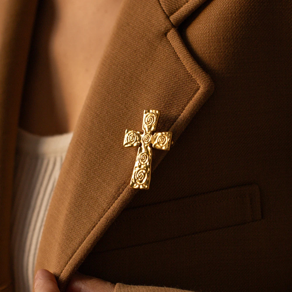 Stainless Steel 18K Gold Plated Trendy Cross NECKLACES AND EARRINGS