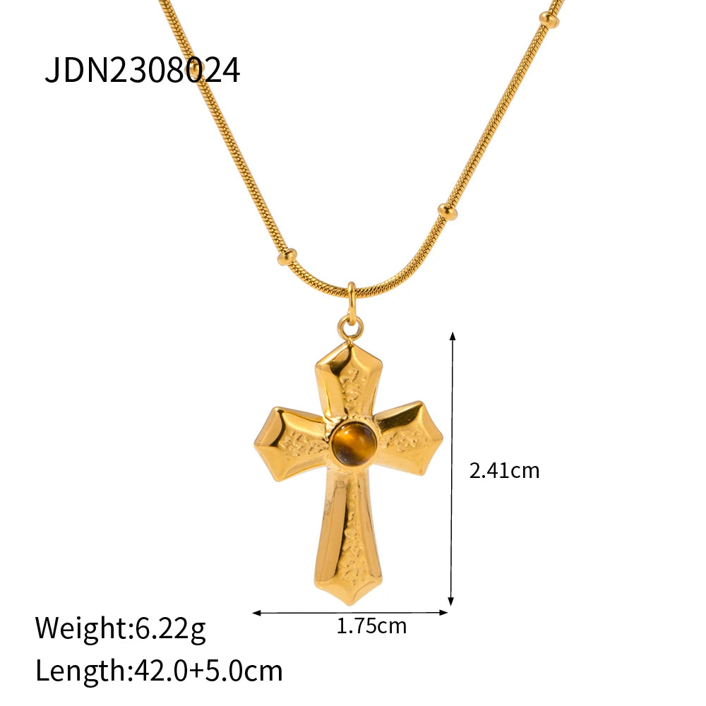 Stainless Steel 18K Gold Plated Trendy Cross NECKLACES AND EARRINGS