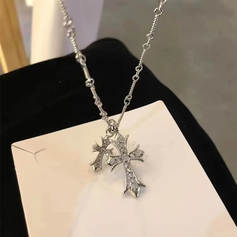 Double Cross Pendant Necklace