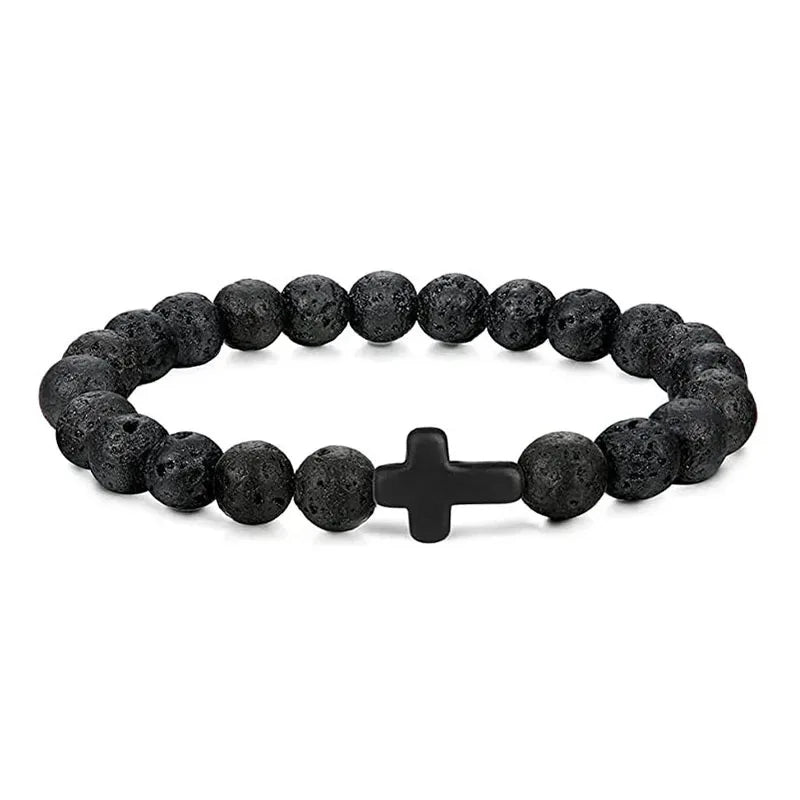Natural Stone Wood Beads Cross Bracelet