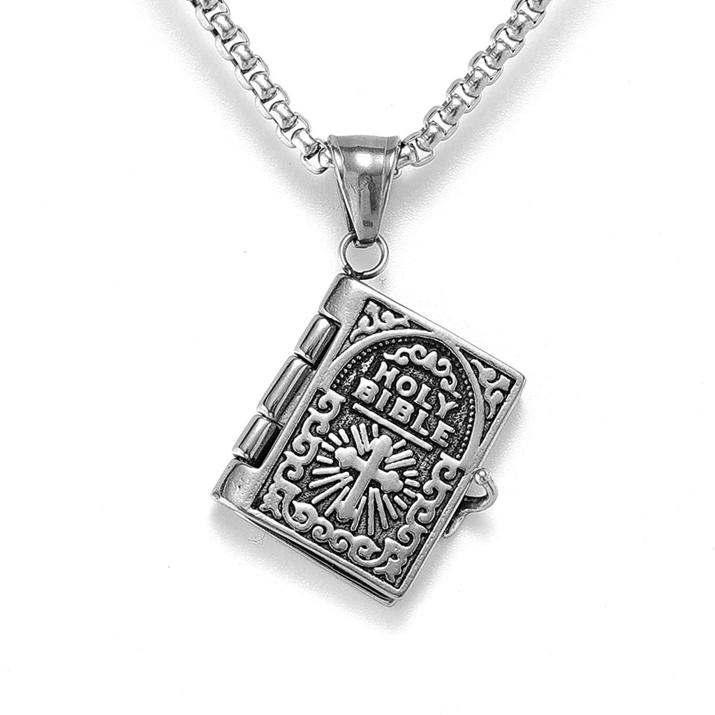 Holy Bible Can Be Opened Stainless Steel Necklace