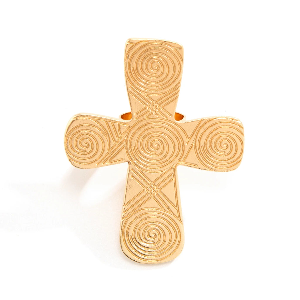Exaggerated Metal Big Spiral Pattern Cross Ring