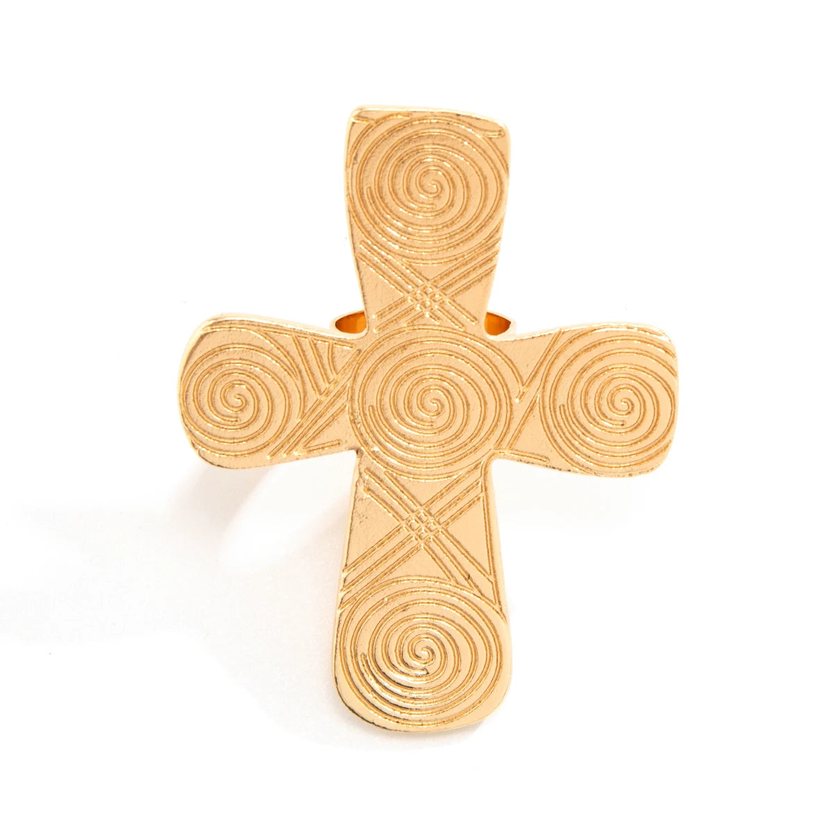 Exaggerated Metal Big Spiral Pattern Cross Ring