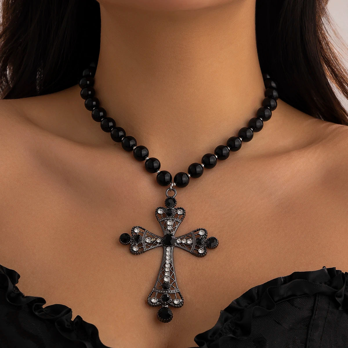 Large Cross Pendant Pearl Choker Design