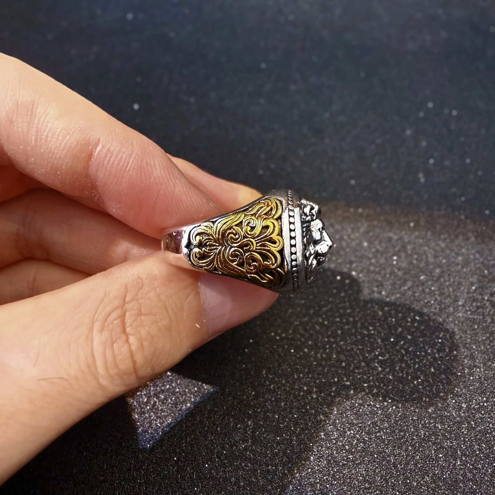 Retro Lion Golden Ivy Vine Adjustable Open Ring