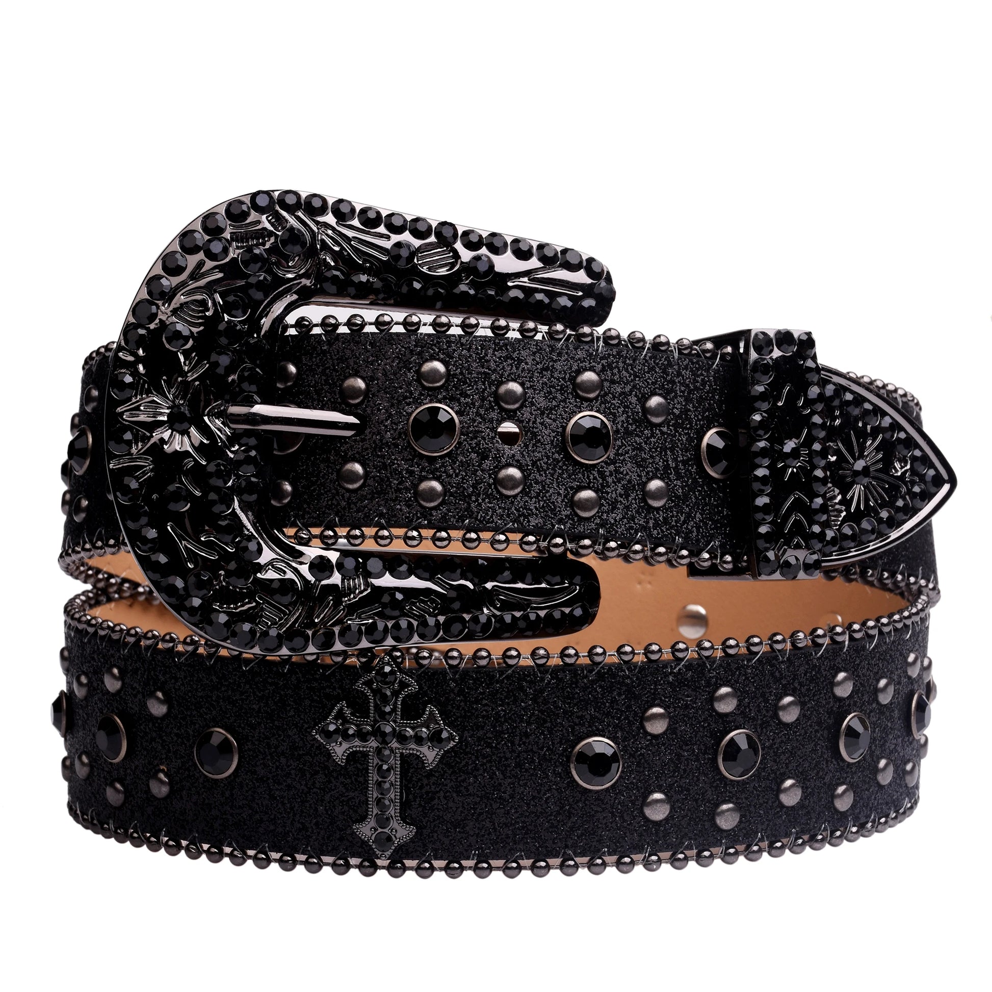 Man-made Black Rhinestone Detailed Belt