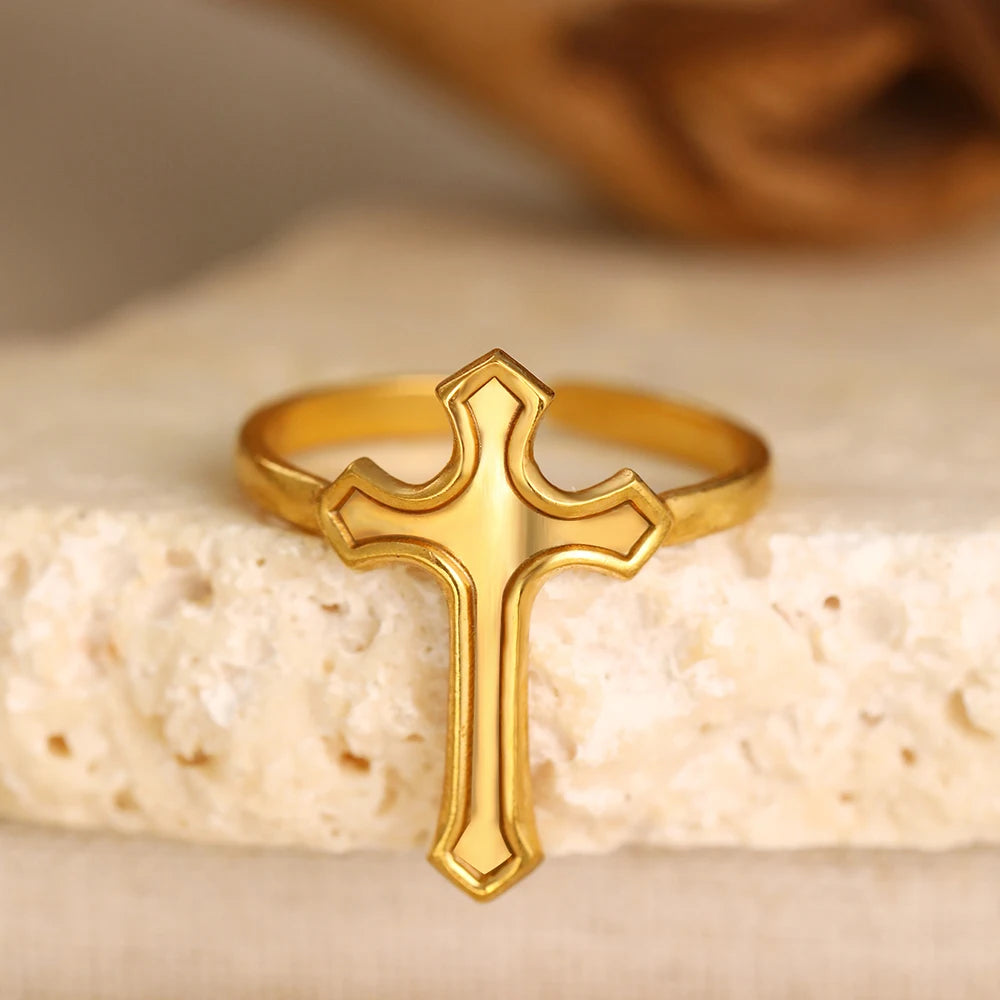 Golden Cross Stainless Steel Ring