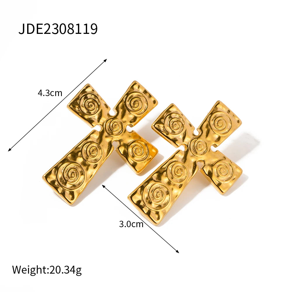Stainless Steel 18K Gold Plated Trendy Cross NECKLACES AND EARRINGS
