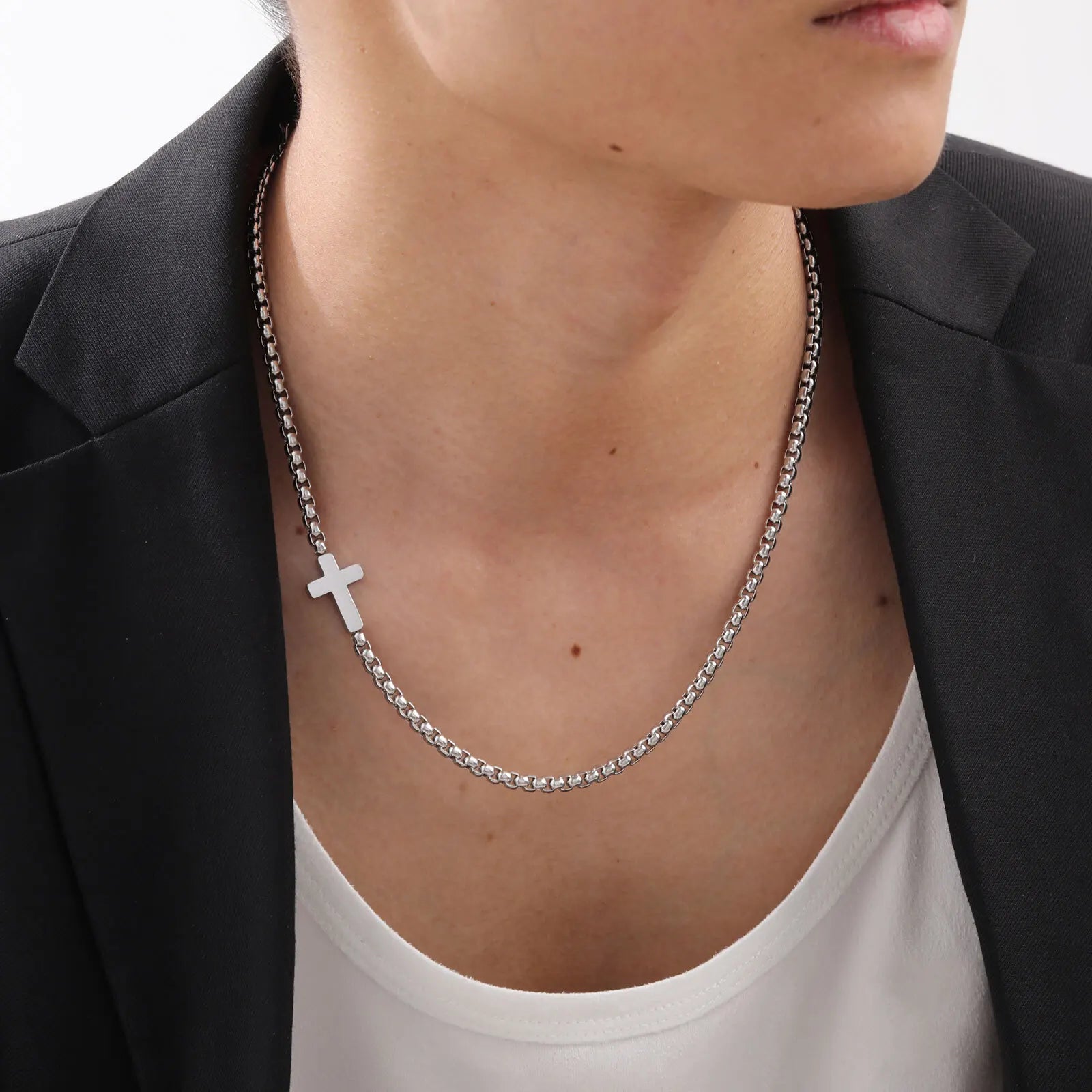 Sideway Cross Necklace Stainless Steel