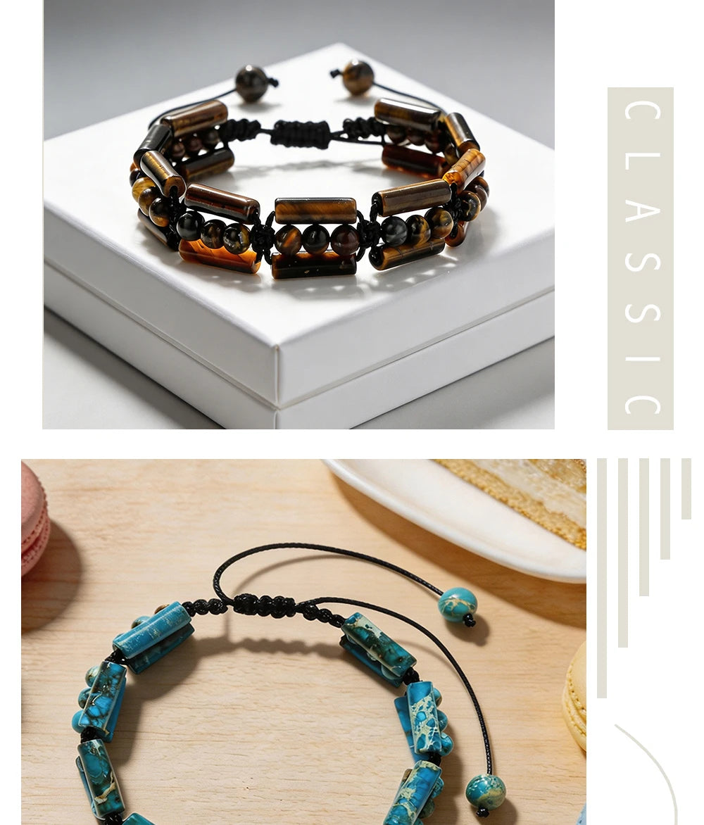 Handmade Woven 4mm Natural Stone Bracelets Emperor Beaded Adjustable