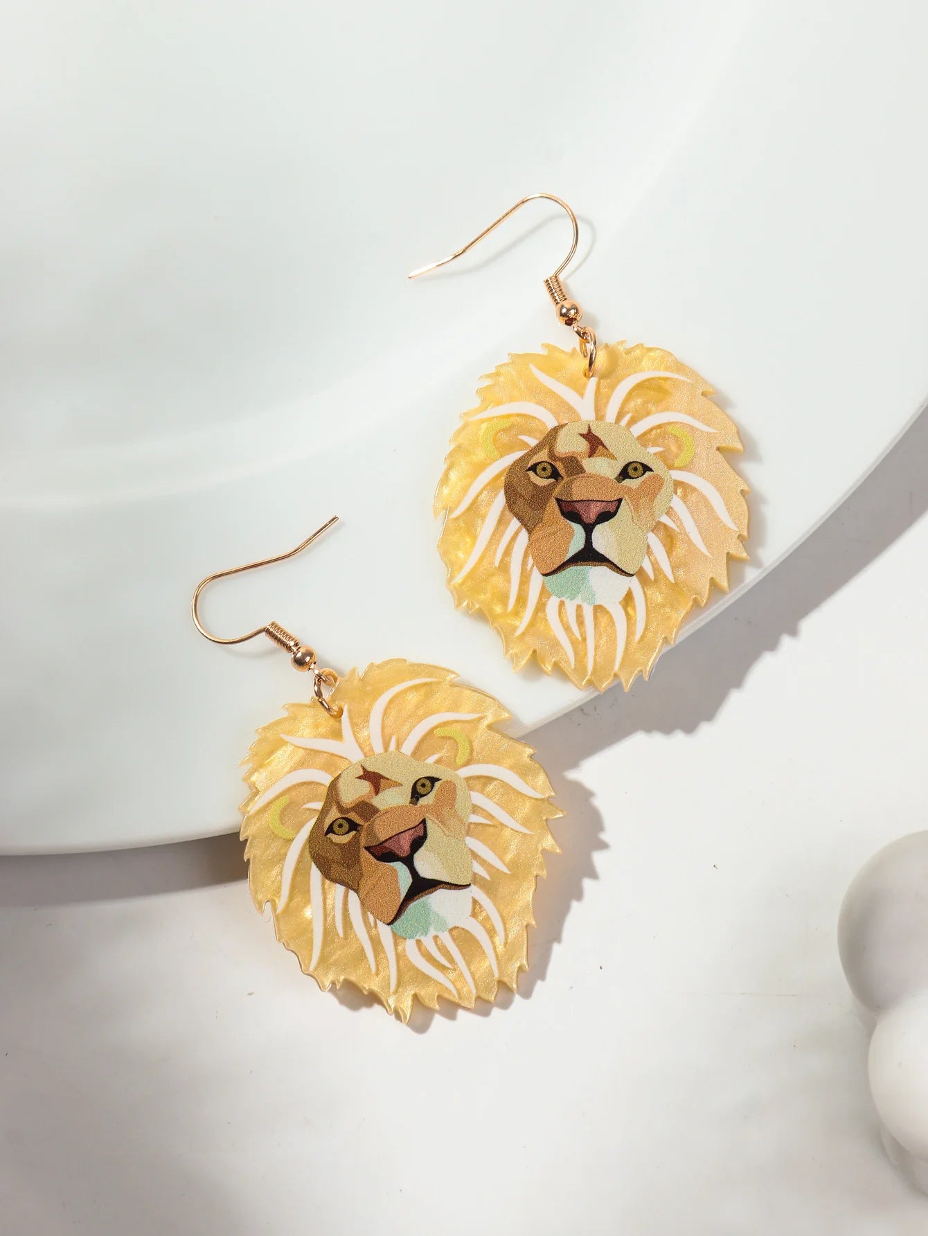 Lion Acrylic Print Drop Earrings