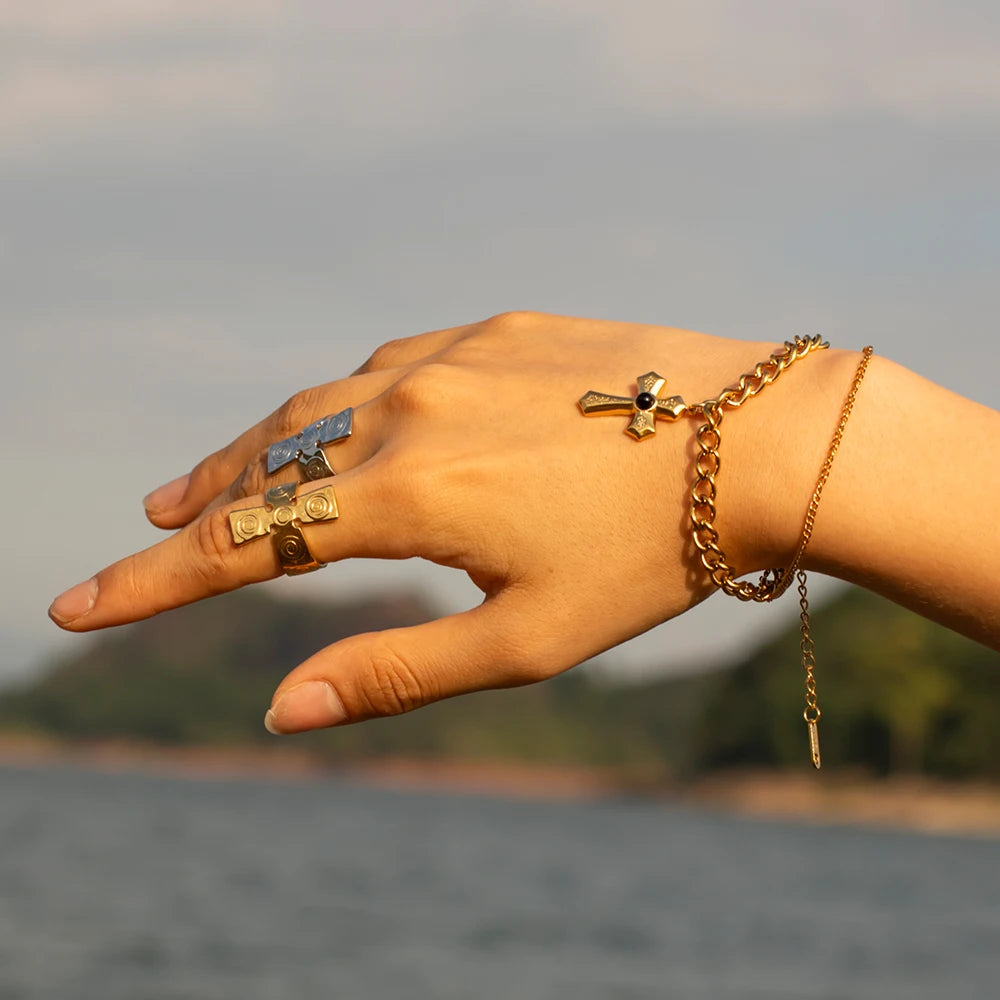 Stainless Steel 18K Gold Plated Trendy Cross NECKLACES AND EARRINGS