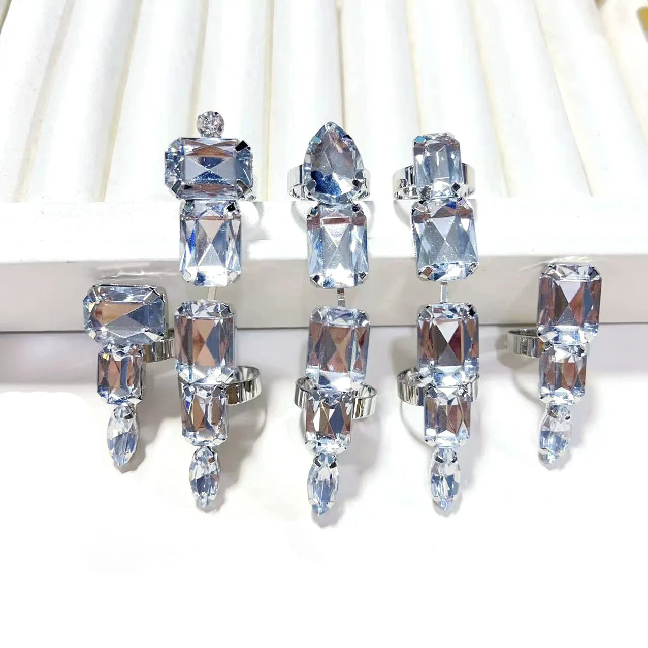 5-piece square crystal rhinestone "Lion Claw" rings