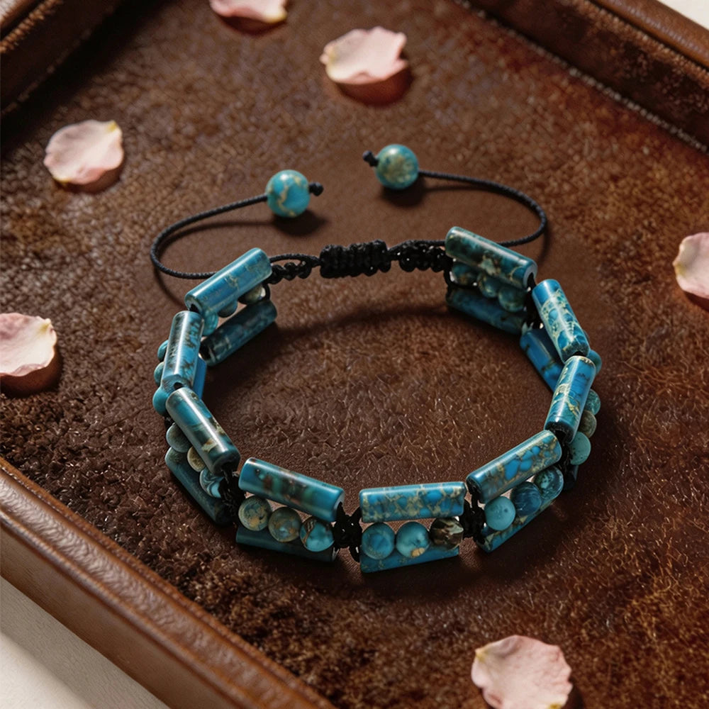 Handmade Woven 4mm Natural Stone Bracelets Emperor Beaded Adjustable