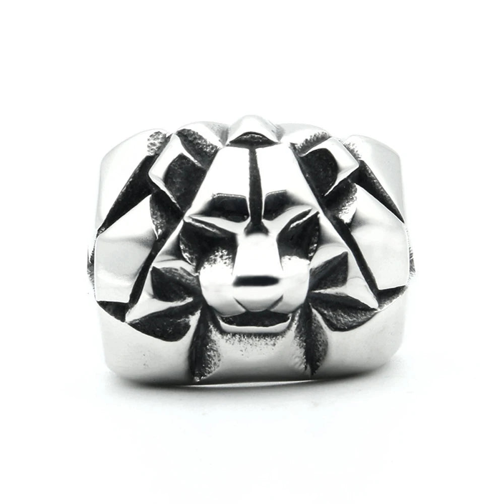 Factory Wholesale Lion Head Ring for Men Gothic Punk Stainless Steel Animal King Jewelry Masculine Wholesale Accessories