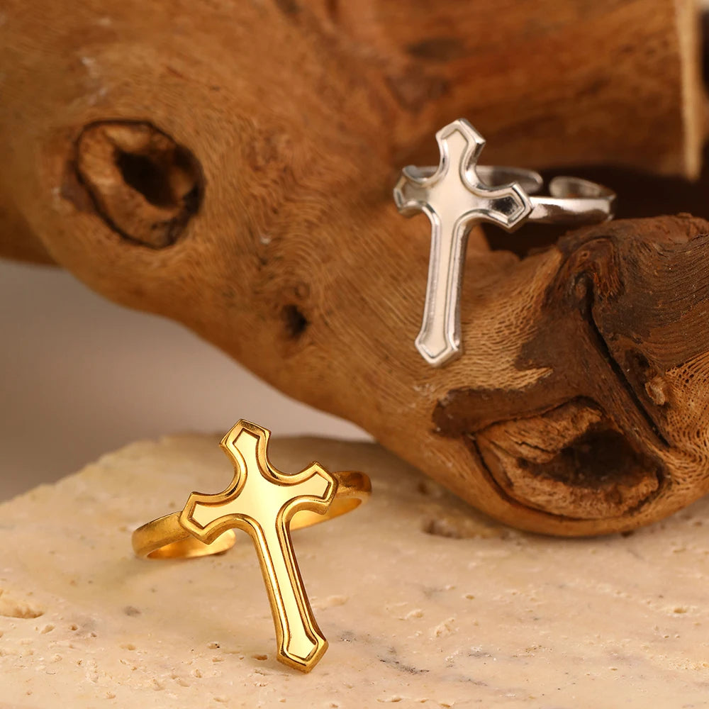 Golden Cross Stainless Steel Ring