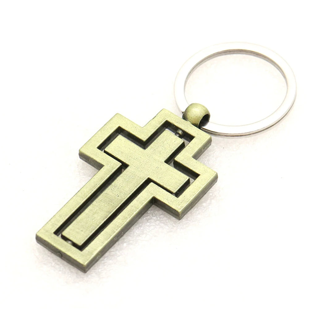 Metal Double-sided Rotating Cross Pendant Keychain