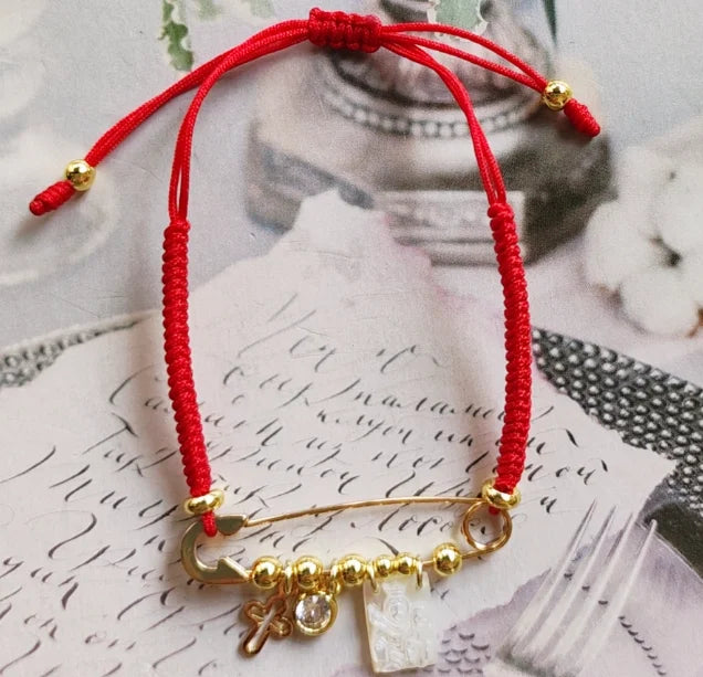 Beaded Bracelet with Gold Safety Pin design