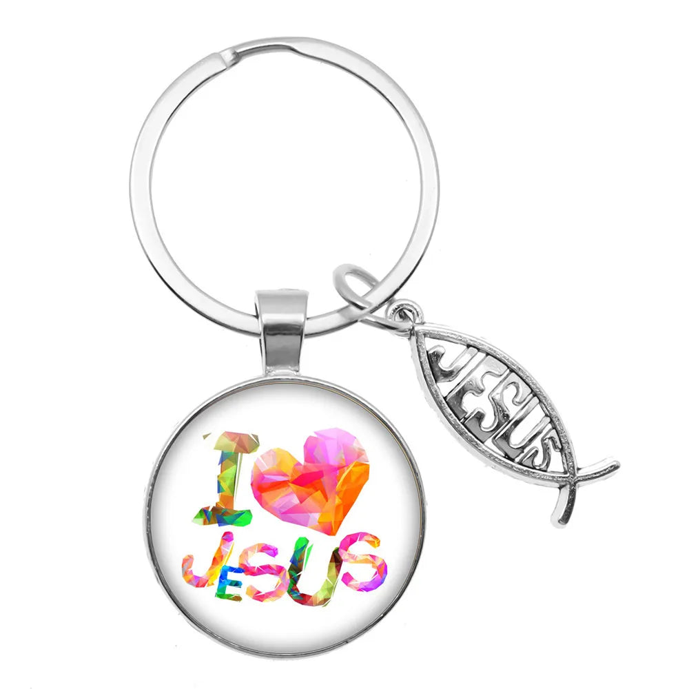 I Love Jesus Symbol Fashion Keychain Holder Handmade