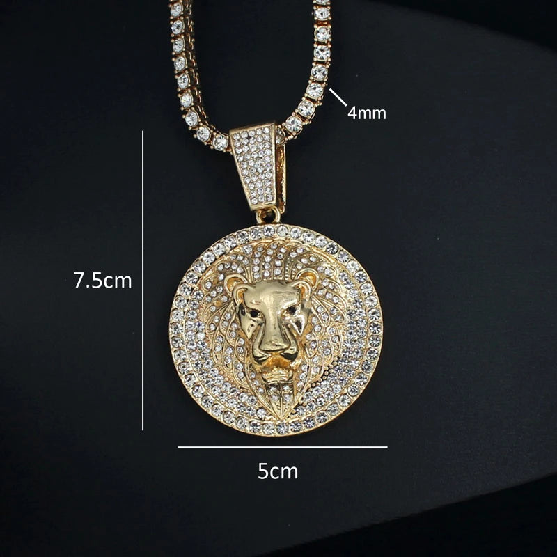 Hip Hop Big Lion Head Pendant Necklace Cuban Chain