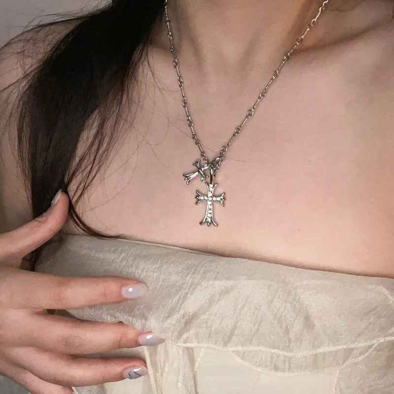 Double Cross Pendant Necklace