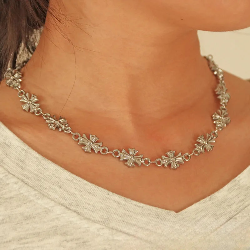 Silver Cross Patchwork Necklace