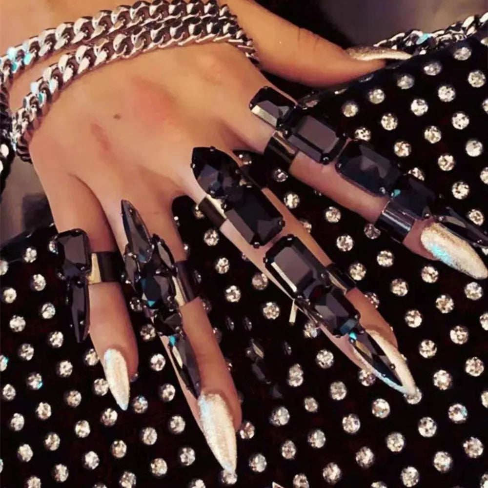 5-piece square crystal rhinestone "Lion Claw" rings