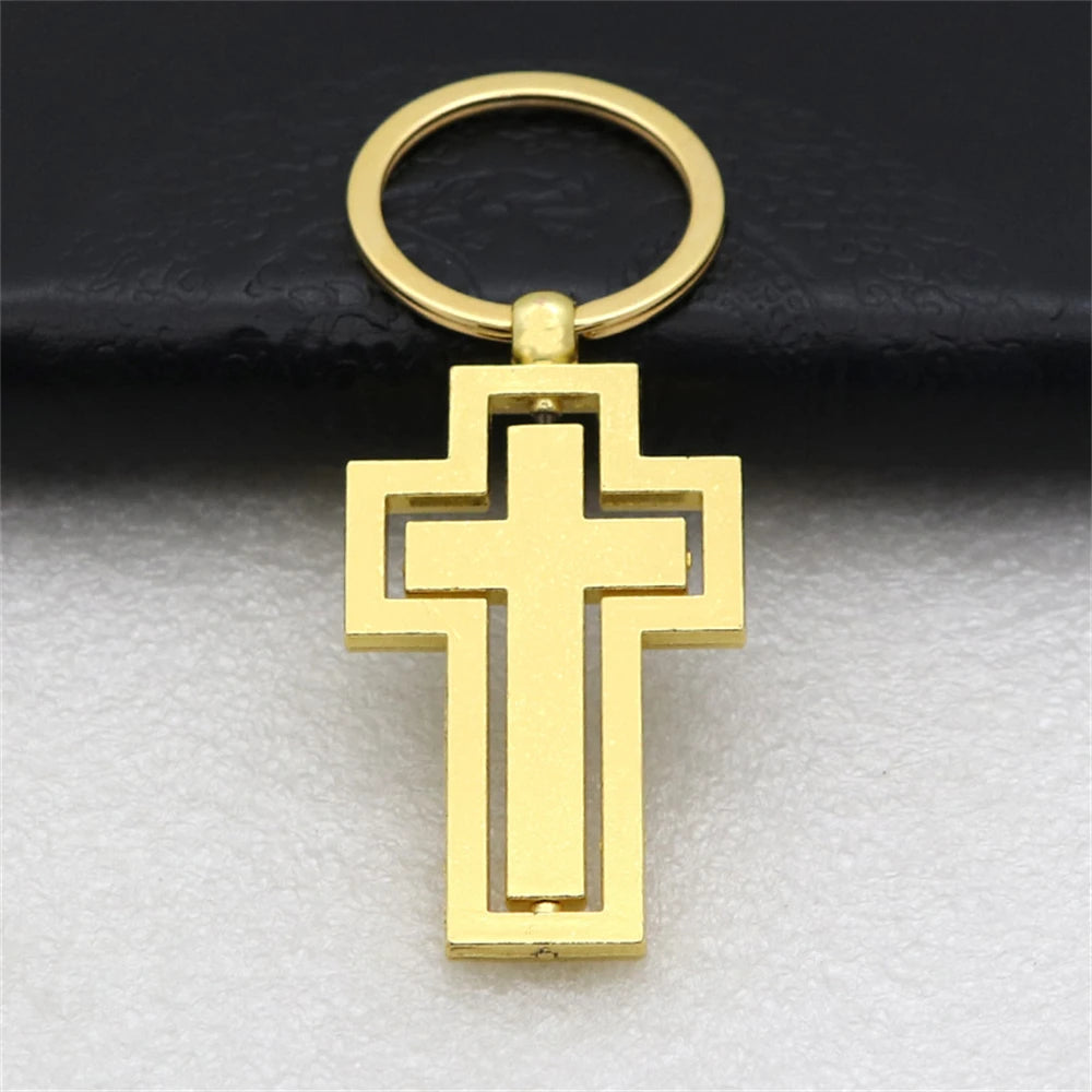Metal Double-sided Rotating Cross Pendant Keychain