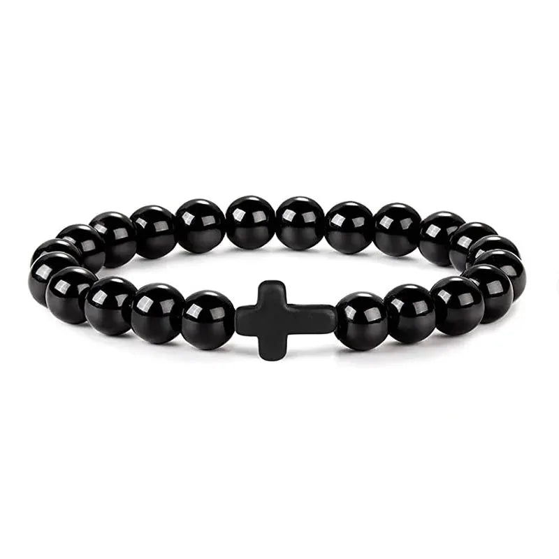 Natural Stone Wood Beads Cross Bracelet
