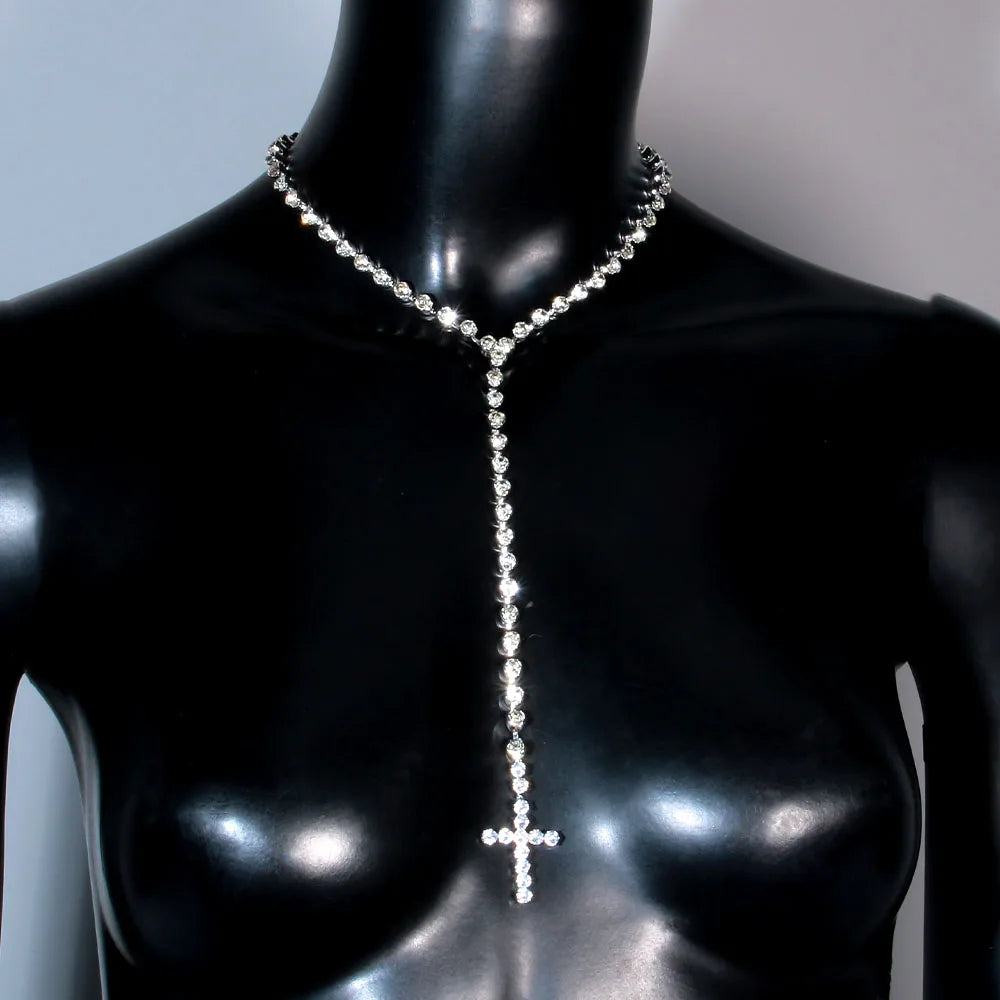 Cross Pendant Rhinestone Necklace