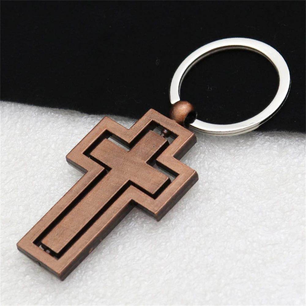 Metal Double-sided Rotating Cross Pendant Keychain
