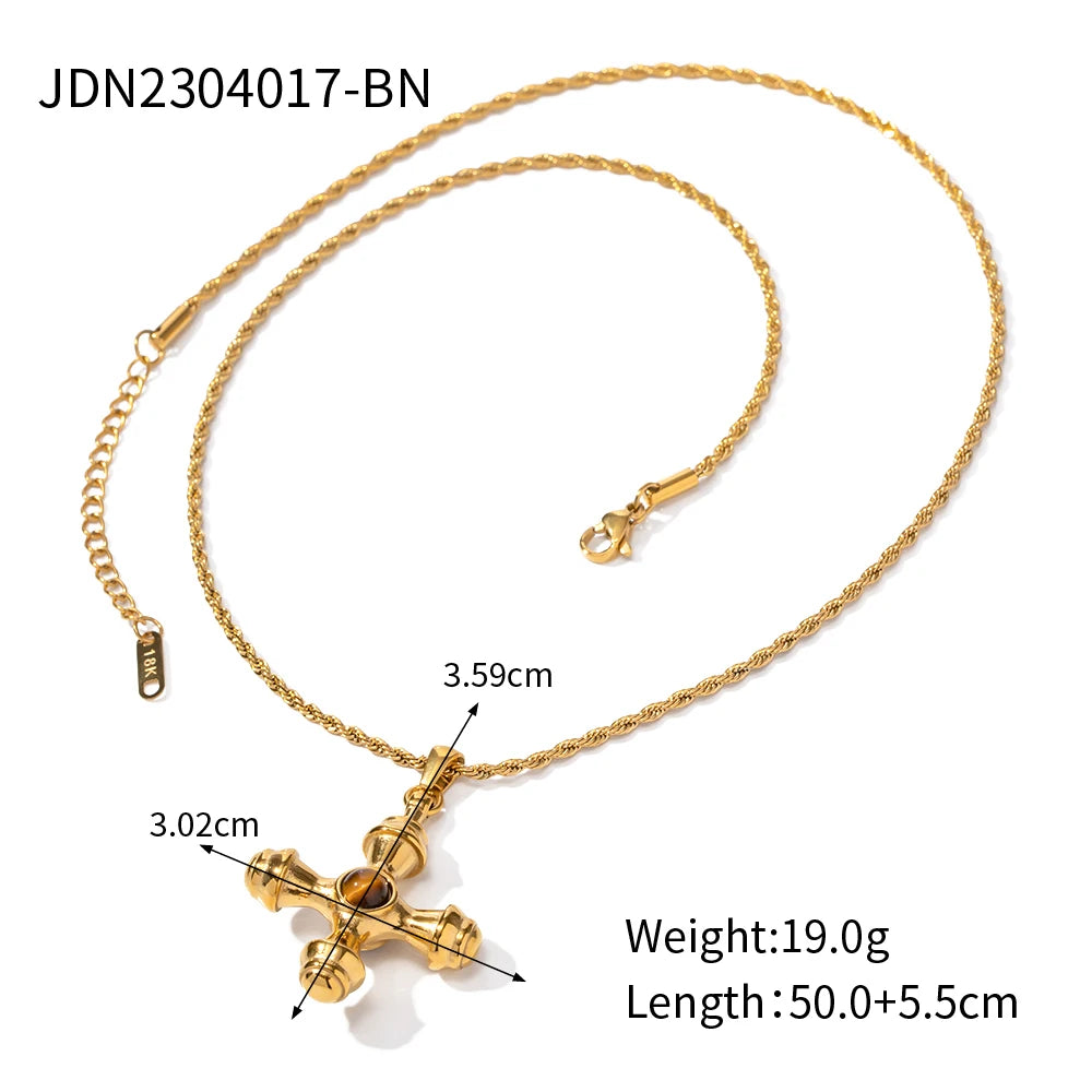 Stainless Steel 18K Gold Plated Trendy Cross NECKLACES AND EARRINGS