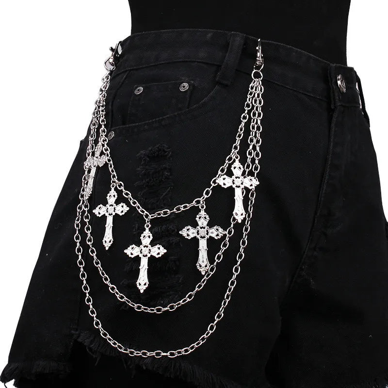 Hip Hop Cross Charm Layered Chain