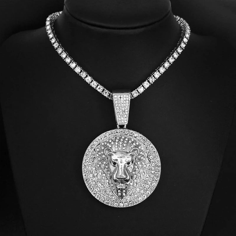 Hip Hop Big Lion Head Pendant Necklace Cuban Chain