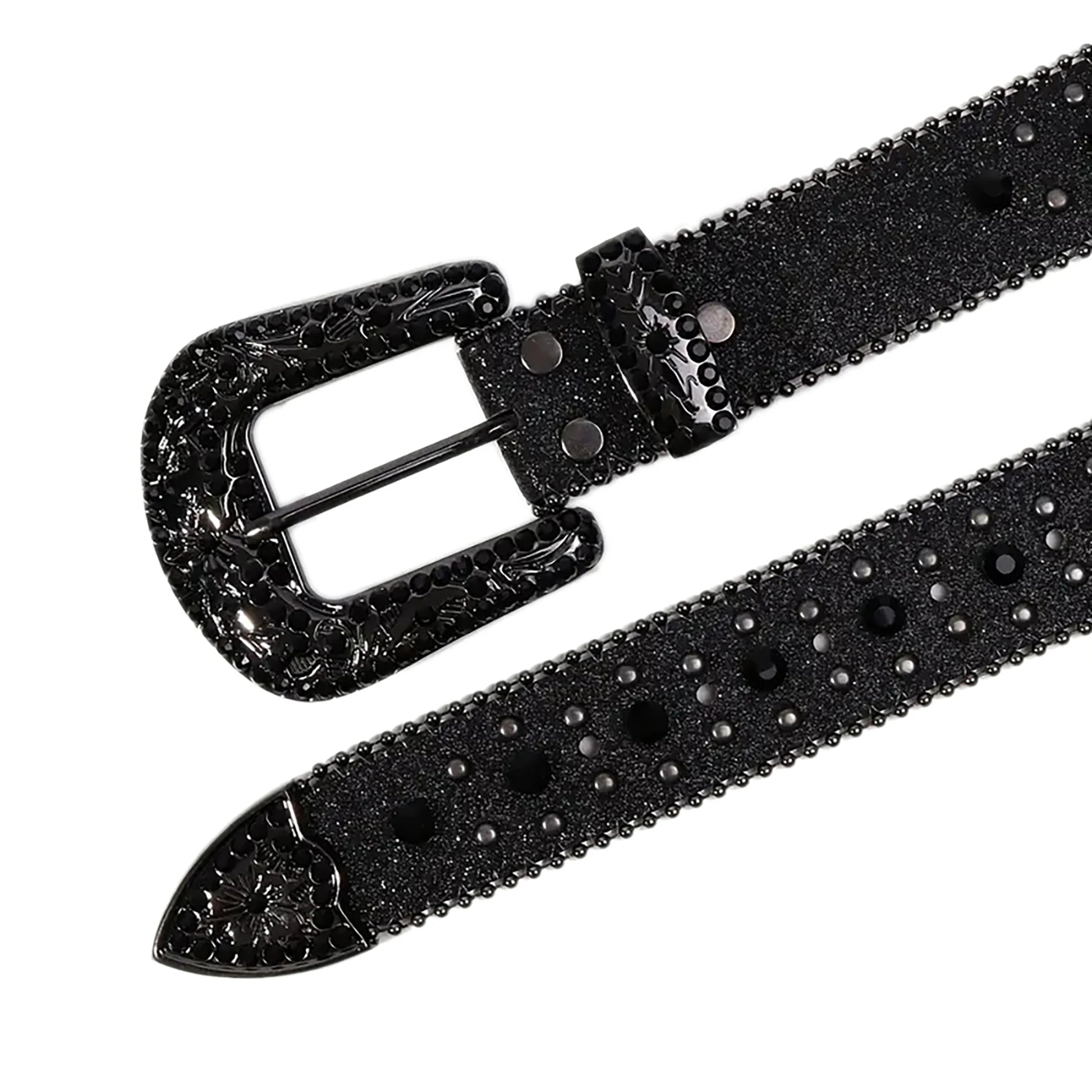 Man-made Black Rhinestone Detailed Belt