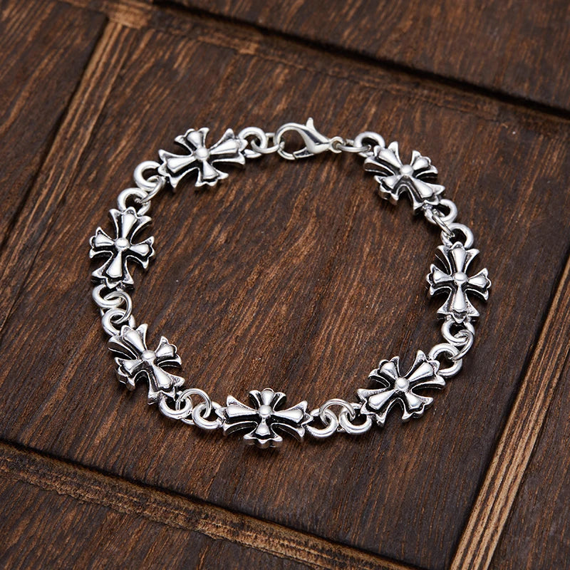 1pc Gothic Style Cross Men's Floral Pattern Bracelet Suitable for Daily and Party Wear, Birthday and Holiday Gift Jewelry