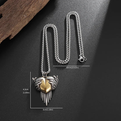 Fashionable Retro Heart-Shaped Angel Wings Pendant Necklace