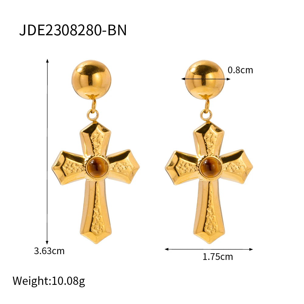 Stainless Steel 18K Gold Plated Trendy Cross NECKLACES AND EARRINGS