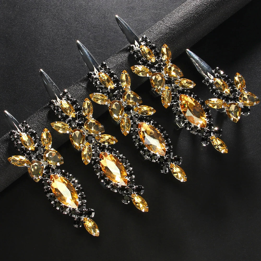 Black Exaggerate Large Crystal Rhinestone Rings Sets 5 Pcs