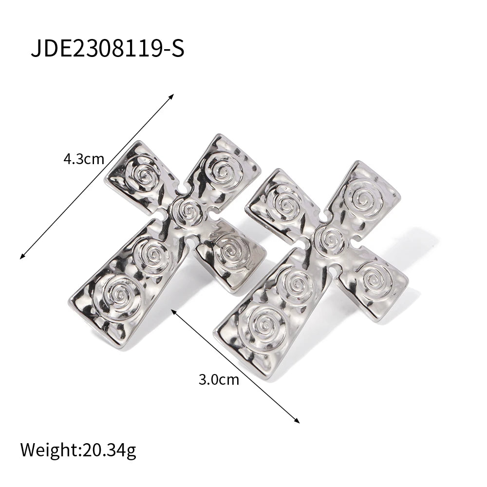 Stainless Steel 18K Gold Plated Trendy Cross NECKLACES AND EARRINGS
