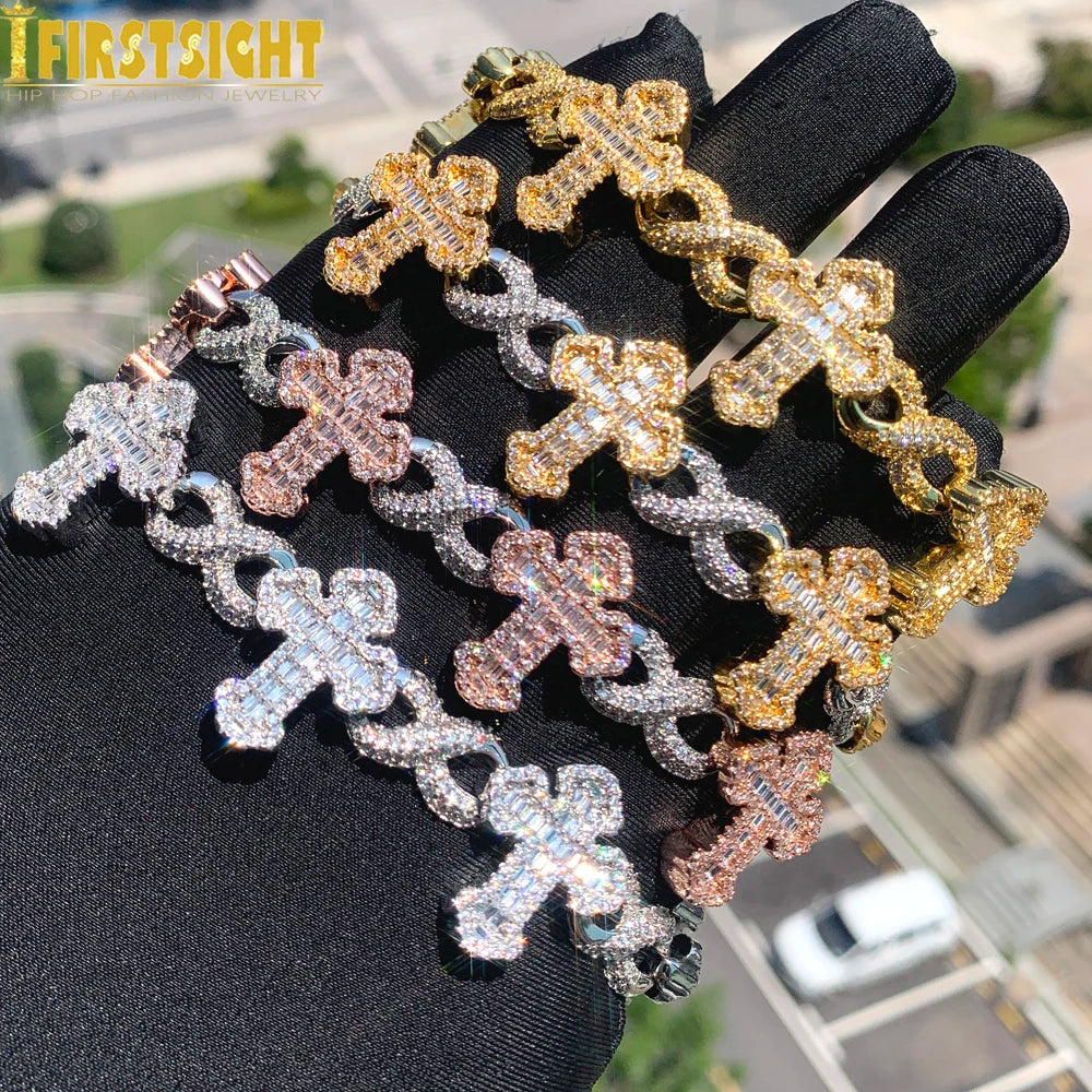 New Iced Out Cross Infinity Charm Bracelet