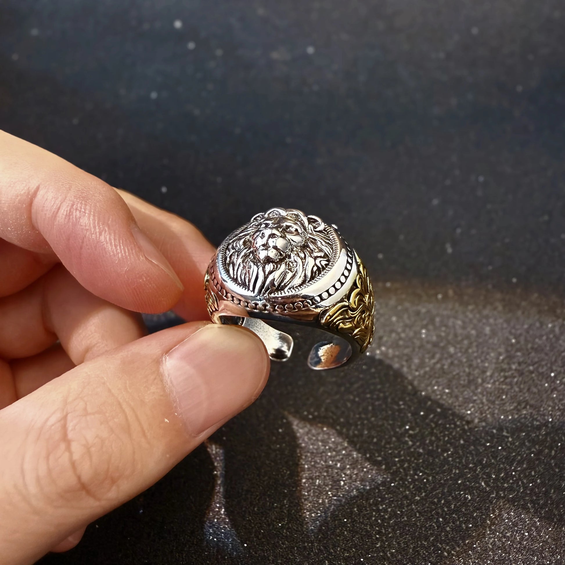 Retro Lion Golden Ivy Vine Adjustable Open Ring