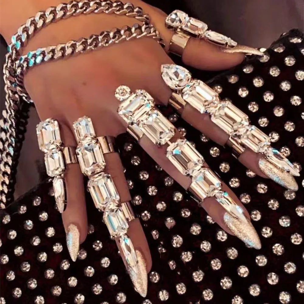 5-piece square crystal rhinestone "Lion Claw" rings