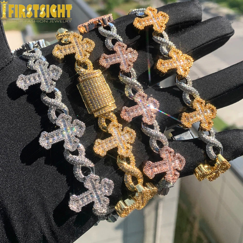 New Iced Out Cross Infinity Charm Bracelet