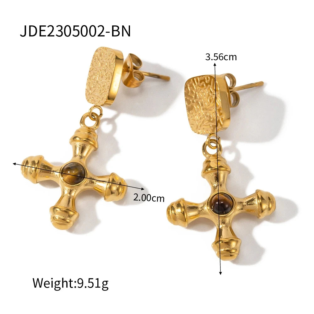 Stainless Steel 18K Gold Plated Trendy Cross NECKLACES AND EARRINGS