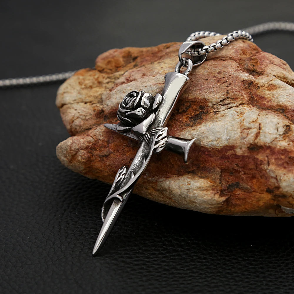 Rose Cross Necklace Stainless Steel